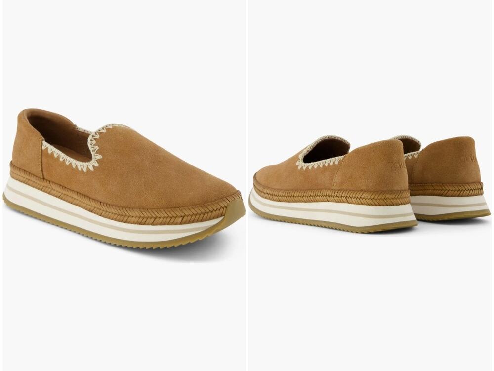 TOMS Jocelyn Slip-On Espadrille Sneakers Suede W6.5 Whipstitch Boho Casual